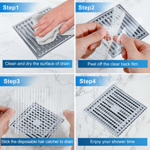 Load image into Gallery viewer, INVIHUG, 25 PCS, Disposable Hair Catcher Shower Drain Mesh Stickers, Square 4 &amp; 6 inch
