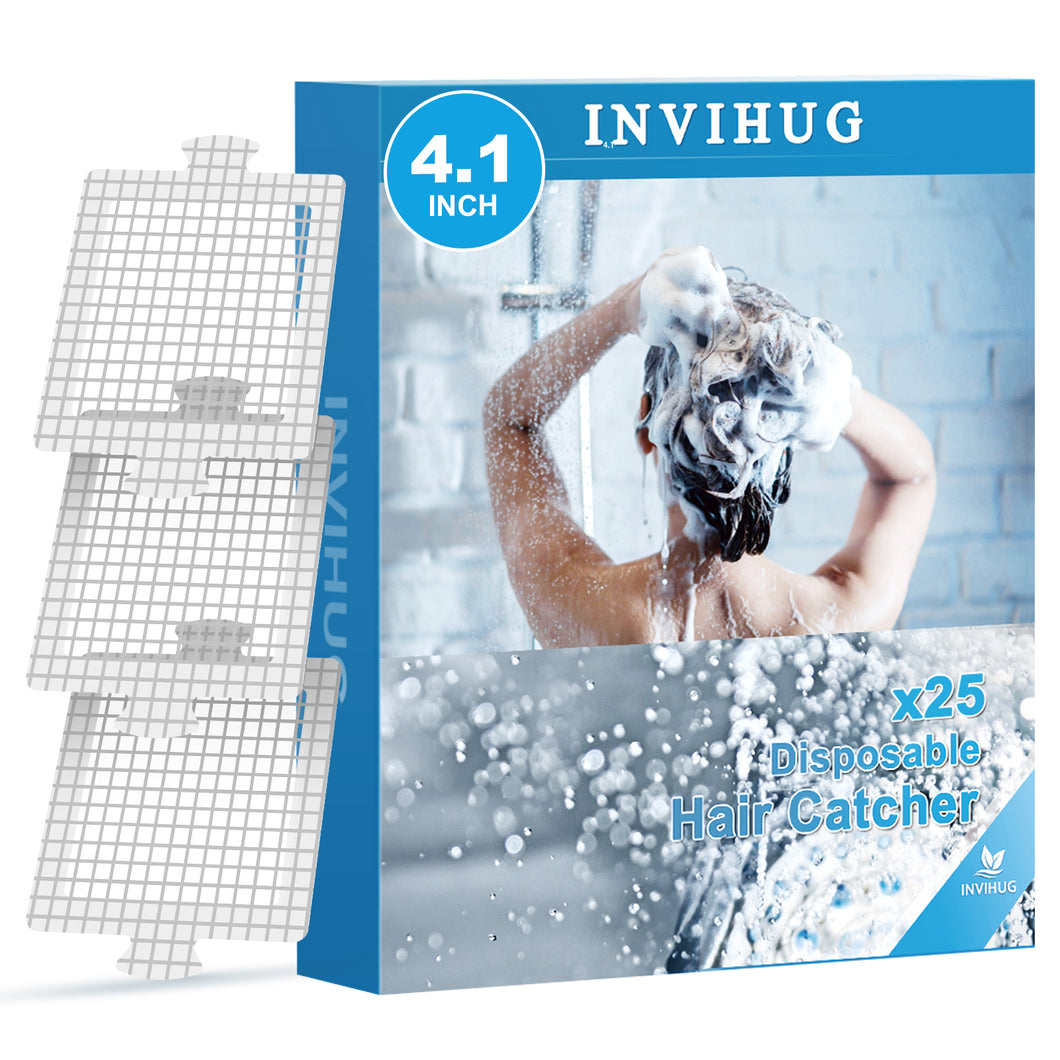 INVIHUG, 25 PCS, Disposable Hair Catcher Shower Drain Mesh Stickers, Square 4 & 6 inch