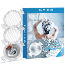 Load image into Gallery viewer, INVIHUG, 25 Pack Disposable Hair Catchers for Shower, Hair Catcher Mesh Stickers.
