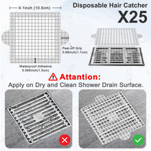 Load image into Gallery viewer, INVIHUG, 25 PCS, Disposable Hair Catcher Shower Drain Mesh Stickers, Square 4 &amp; 6 inch
