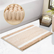 Load image into Gallery viewer, Bathroom Rugs Non-Slip Washable, Chenille Bath Mats for Bathroom, khaki and White Bath Rug Absorbent, Striped Pattern Soft Floor Mat ( 31.9 x 20.9 inch)
